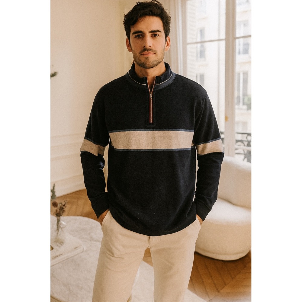 Tommy Bahama Jeans Quarter Zip Rugby Pullover Sweater Mens Sz M Cotton Blue‎